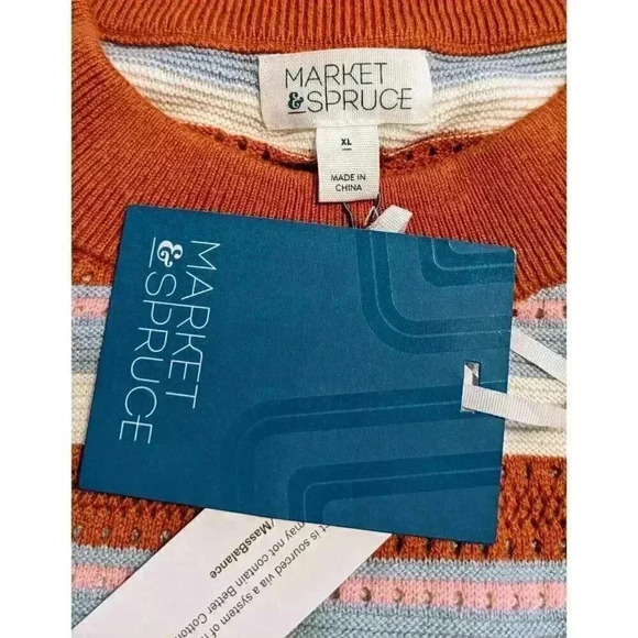 NWT Market & Spruce Women's Multicolor Striped Textured LS Pullover Sweater XL - Picture 3 of 4